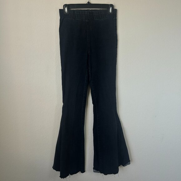 Newbury Kustom Pants Womens Small Dark Wash Pull On Wide Leg Flare Denim Jeans S - Picture 1 of 9